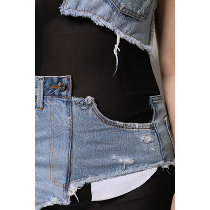 Dolce & Gabbana Black Blue Sleeveless Denim Mini Dress Dolce & Gabbana