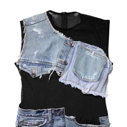 Dolce & Gabbana Black Blue Sleeveless Denim Mini Dress Dolce & Gabbana