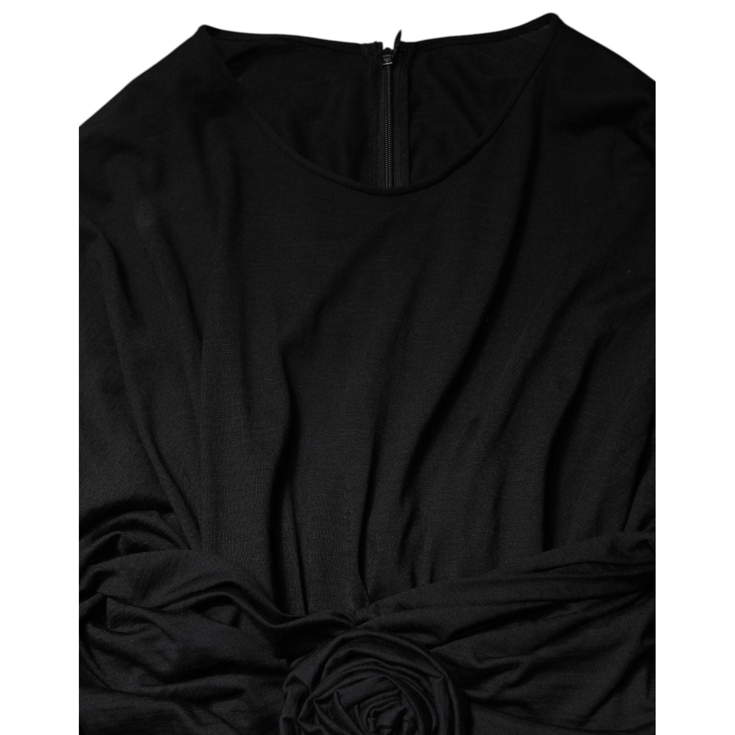 Dolce & Gabbana Black Wool Long Sleeves Sheath Midi Dress