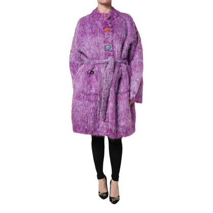 Dolce & Gabbana Purple Button Embellished Trench Coat Jacket