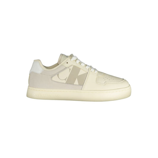 Calvin Klein white polyethylene men's sneaker with dove grey details and removable insole, showcasing sleek sporty design and comfort.