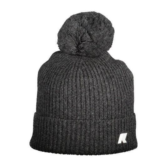 K-WAY brown wool women's hat with pom pom and logo, stylish and warm winter accessory.
