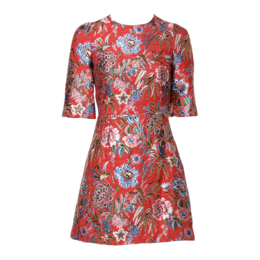Dolce & Gabbana Red Floral Jacquard A-line Mini Dress Dolce & Gabbana