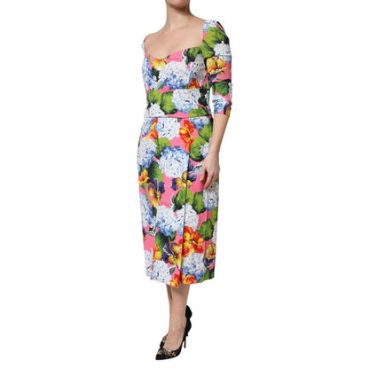 Dolce & Gabbana Multicolor Floral Pleated Sheath Midi Dress Dolce & Gabbana