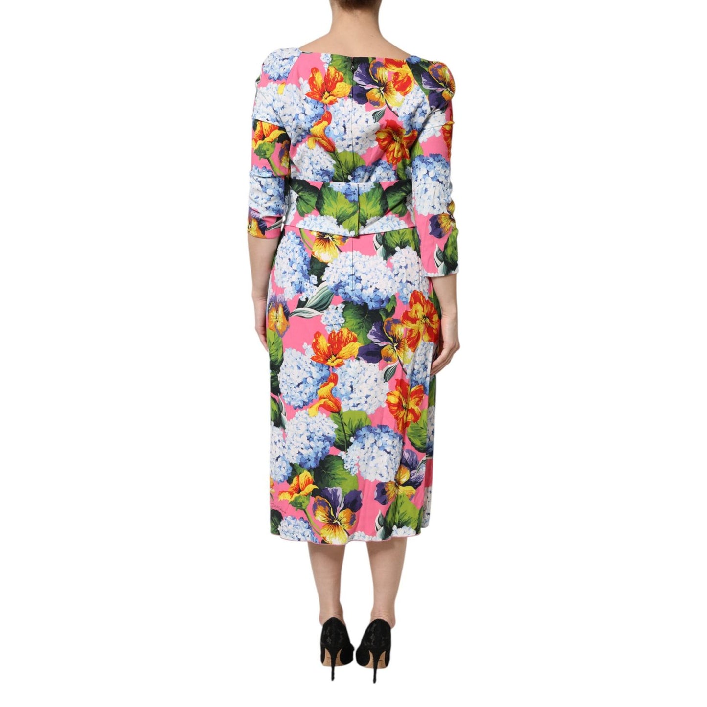 Dolce & Gabbana Multicolor Floral Pleated Sheath Midi Dress Dolce & Gabbana