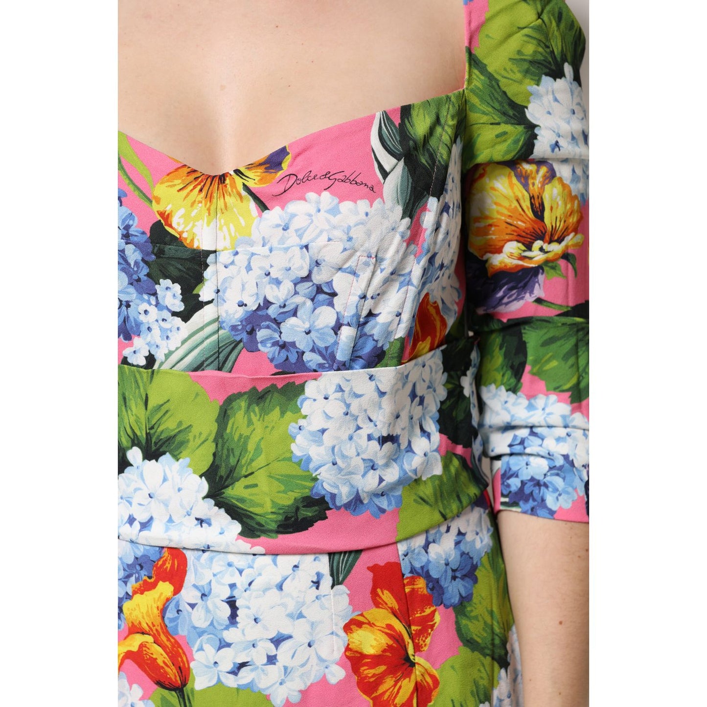 Dolce & Gabbana Multicolor Floral Pleated Sheath Midi Dress Dolce & Gabbana
