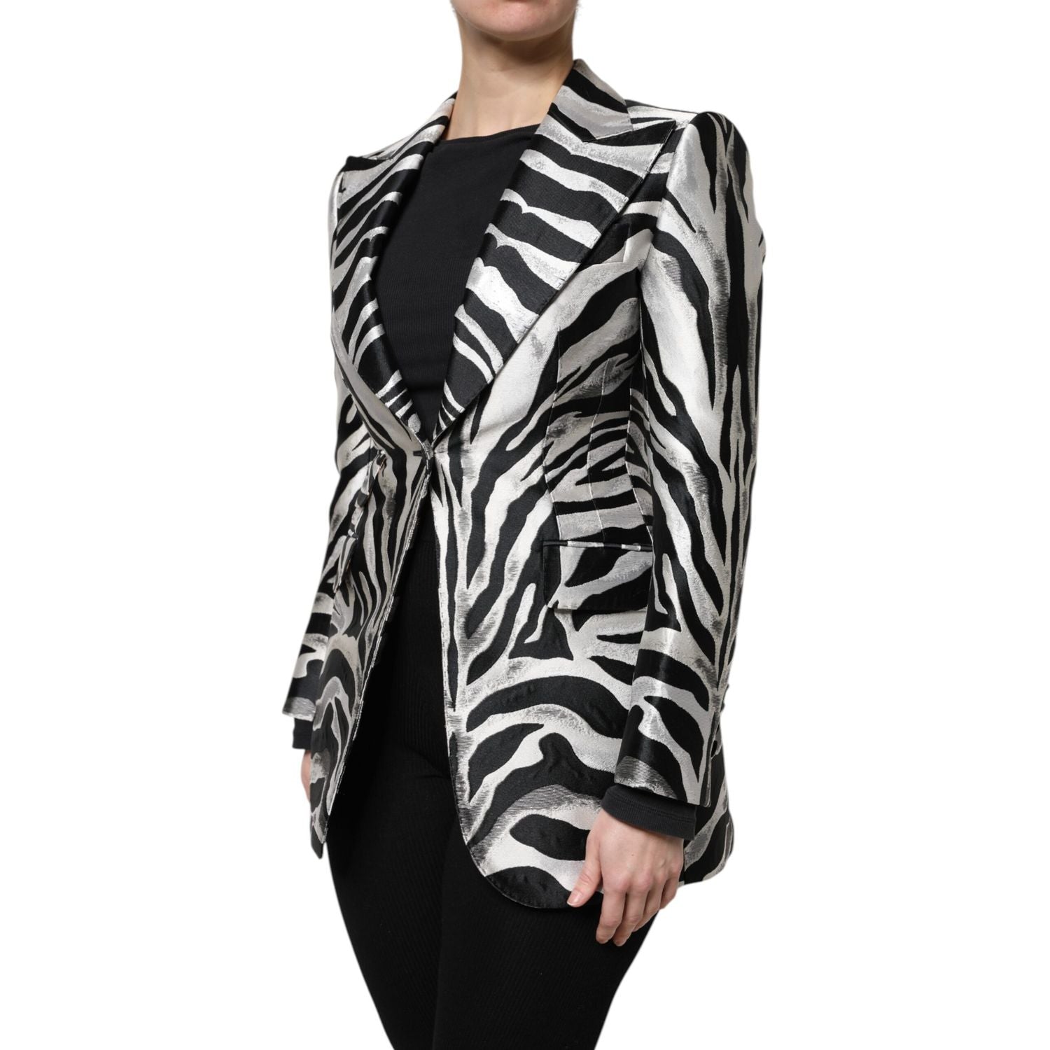 Dolce & Gabbana Black Silver Polyester Women Blazer Jacket