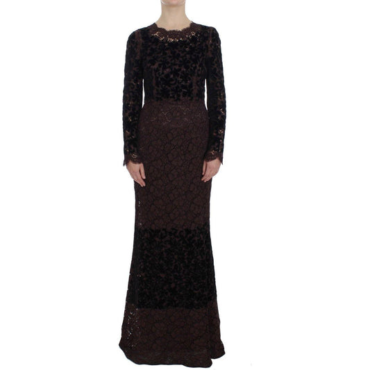 Dolce & Gabbana Elegant Purple Floral Lace Maxi Dress Dolce & Gabbana