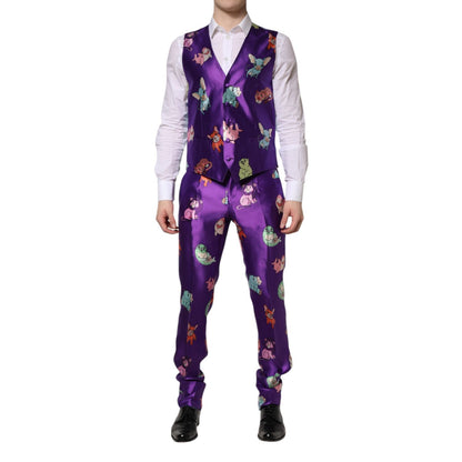 Dolce & Gabbana Purple Silk Animal Print 3 Piece Suit