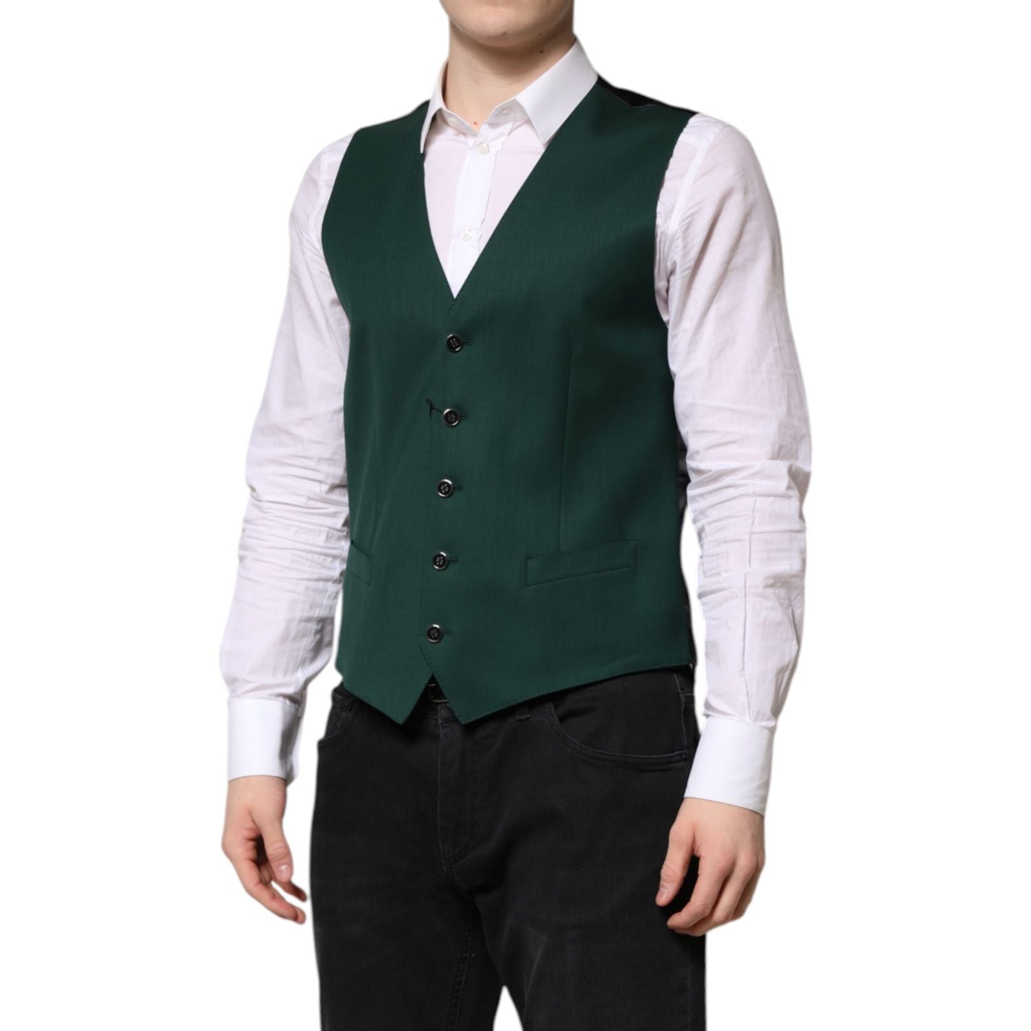 Dolce & Gabbana Green Wool Dress Formal Men Waistcoat Vest