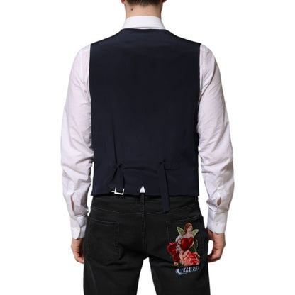 Dolce & Gabbana Blue Stripes Wool Formal Men Waistcoat Vest