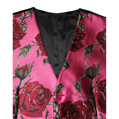 Dolce & Gabbana Pink Floral Satin Formal Men Waistcoat Vest Dolce & Gabbana