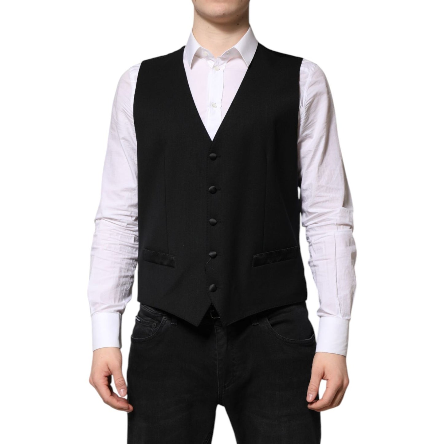 Dolce & Gabbana Black Wool Dress Formal Men Waistcoat Vest Dolce & Gabbana