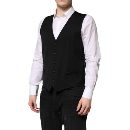 Dolce & Gabbana Black Wool Dress Formal Men Waistcoat Vest Dolce & Gabbana