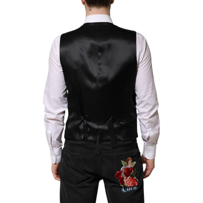 Dolce & Gabbana Black Wool Dress Formal Men Waistcoat Vest Dolce & Gabbana