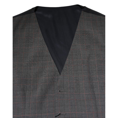 Dolce & Gabbana Gray Plaid Wool Formal Dress Waistcoat Vest