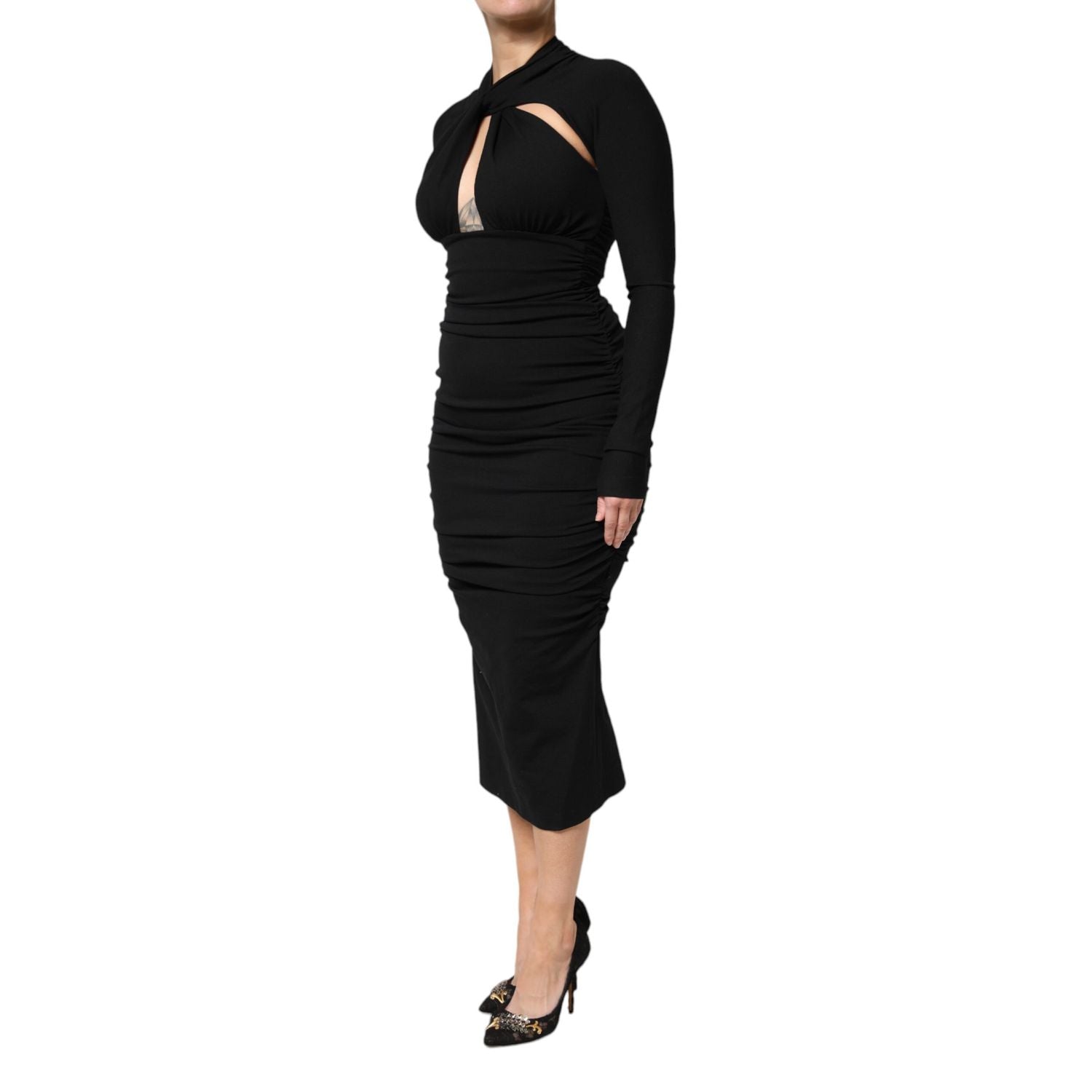Dolce & Gabbana Black Long Sleeves Sheath Midi Dress