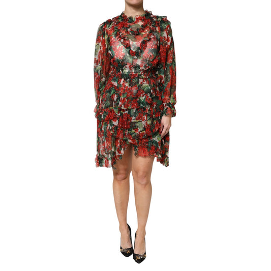 Dolce & Gabbana Multicolor Ruffle Floral Long Sleeves Dress Dolce & Gabbana