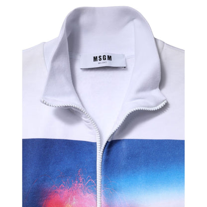 MSGM White Graphic Print Cotton Long Sleeves Full Zip Bomber Jacket