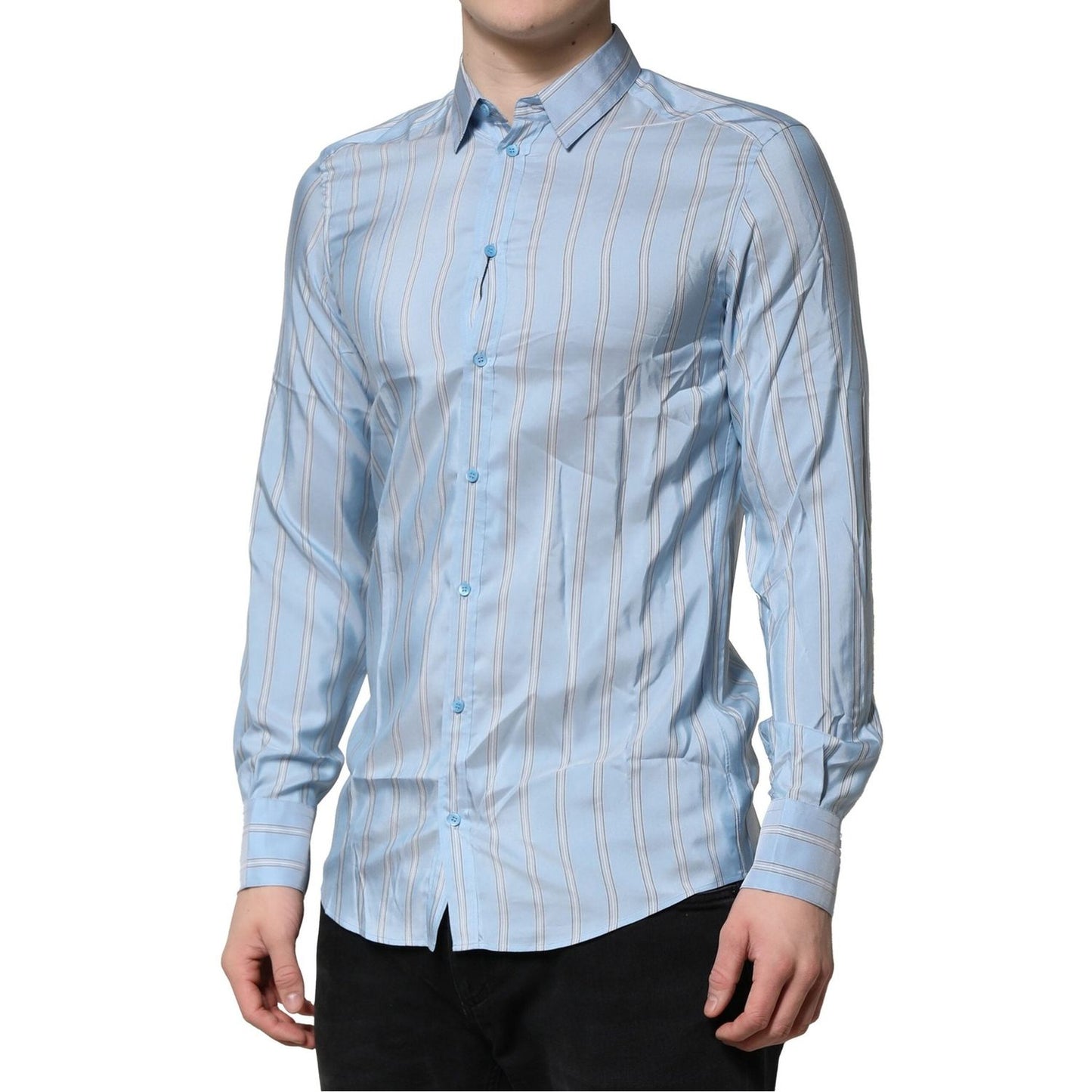 Dolce & Gabbana Light Blue MARTINI Striped Formal Dress Shirt TSH90658-38