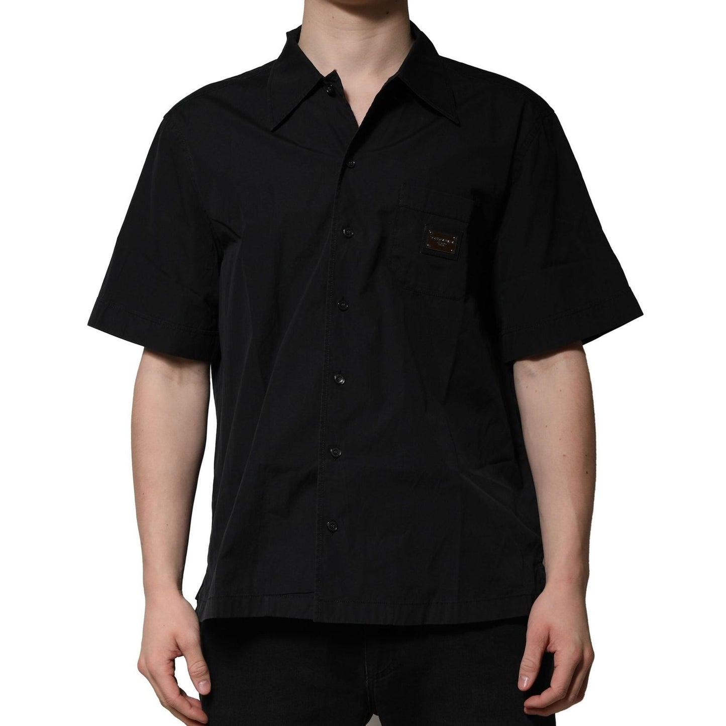 Dolce & Gabbana Black Cotton Short Sleeve Buttoned Casual Shirt TSH90706-41