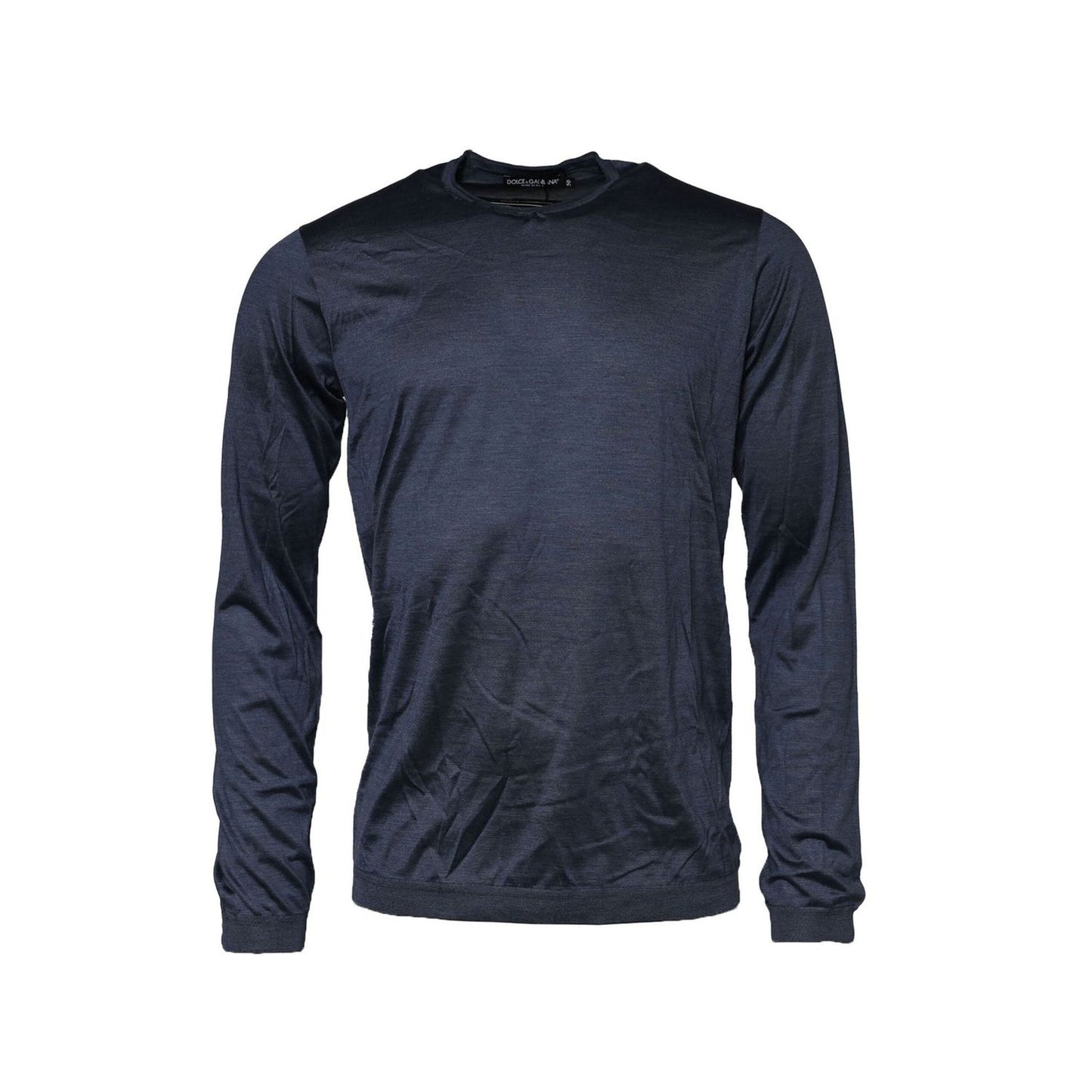 Dolce & Gabbana Dark Blue Silk Crew Neck Sweatshirt Sweater TSH90546-50