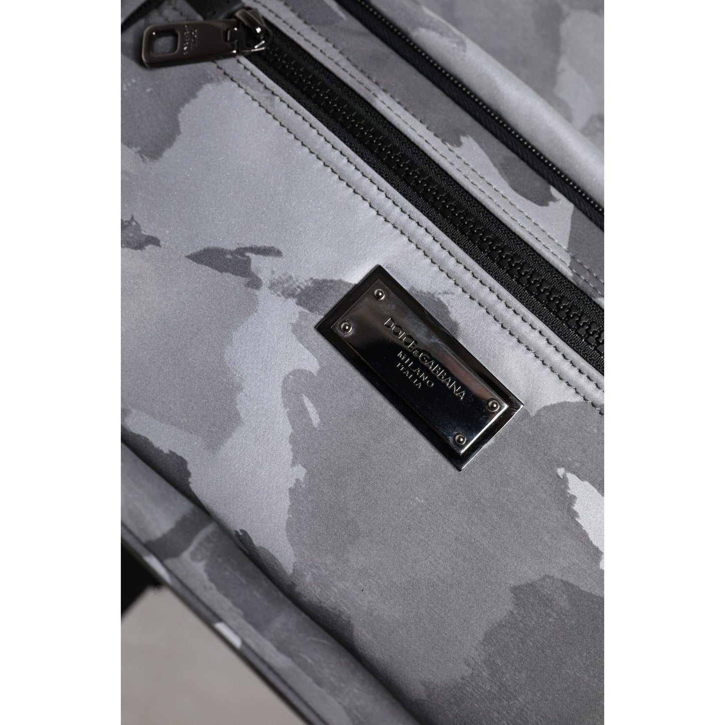 Dolce & Gabbana Gray Cotton Camouflage Logo Plaque Backpack Bag