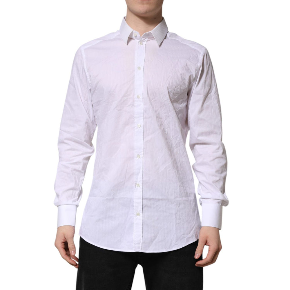 Dolce & Gabbana White Cotton GOLD Long Sleeves Formal Shirt