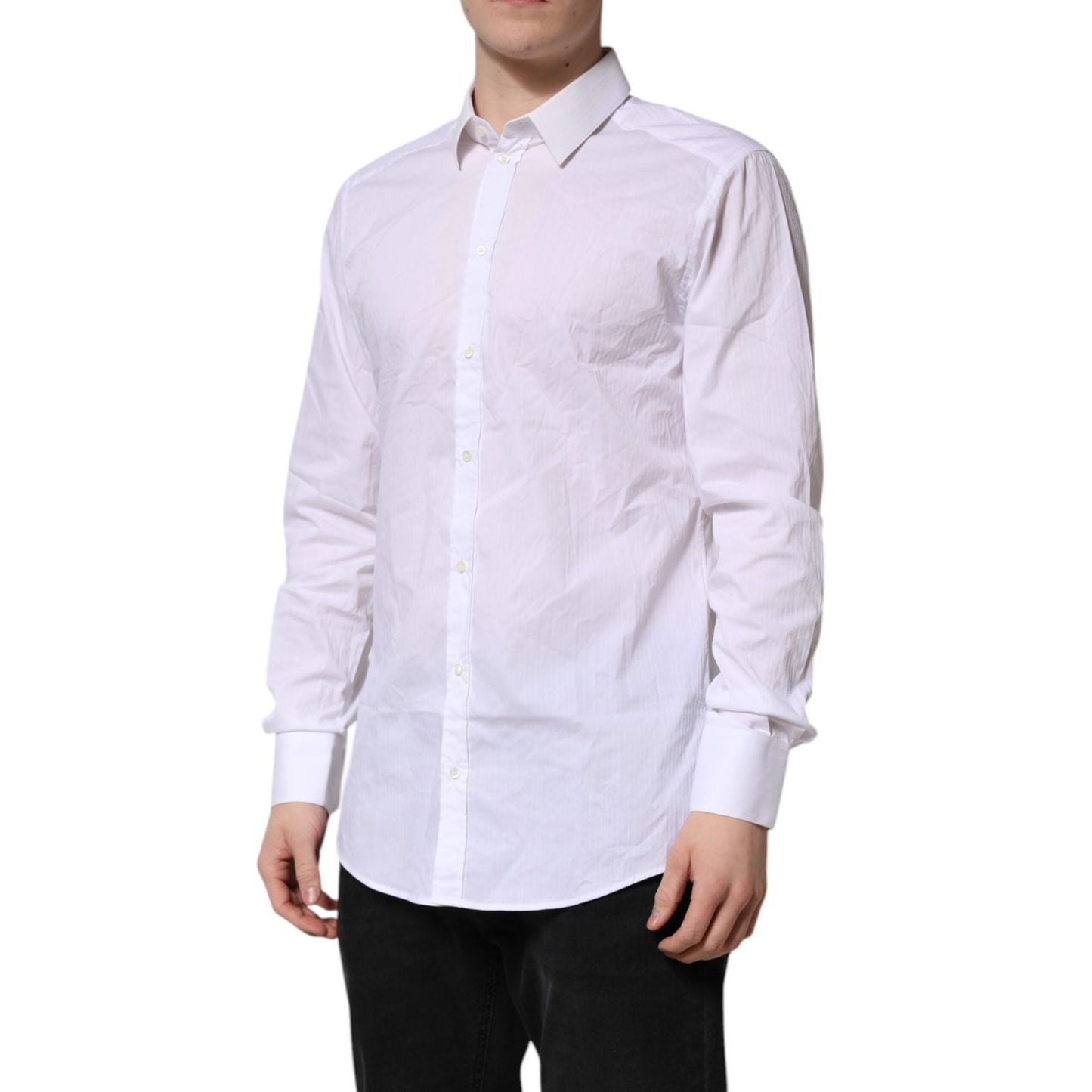 Dolce & Gabbana White Cotton GOLD Long Sleeves Formal Shirt
