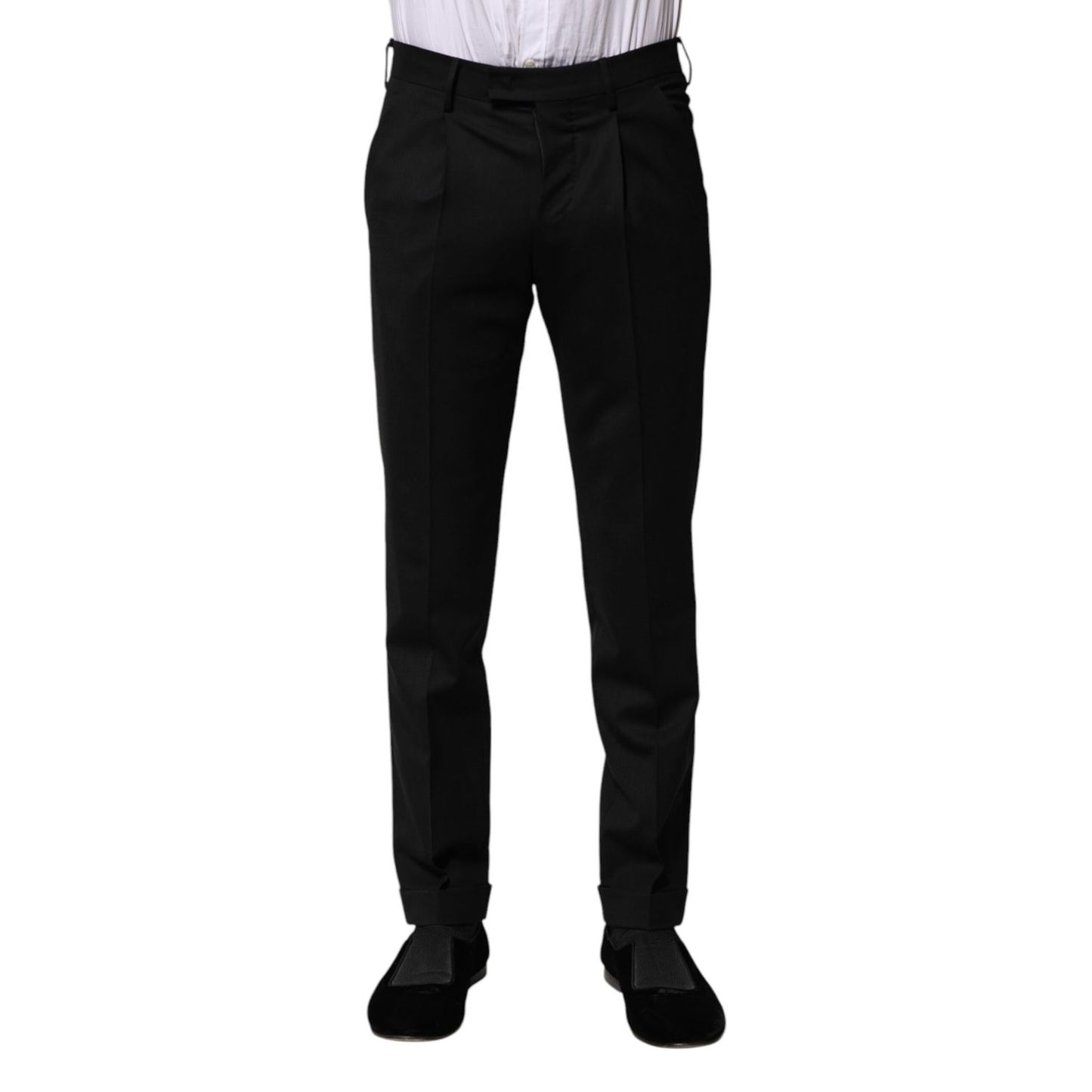 PT Torino Black Solid Formal Tapered Men Dress Pants PT Torino