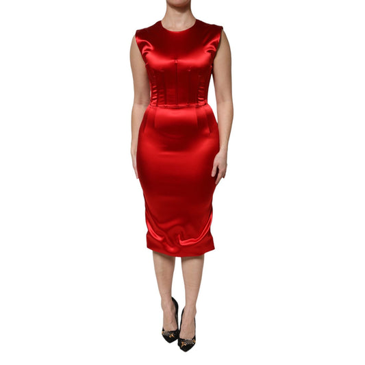 Dolce & Gabbana Red Acetate Sleeveless Sheath Midi Dress Dolce & Gabbana
