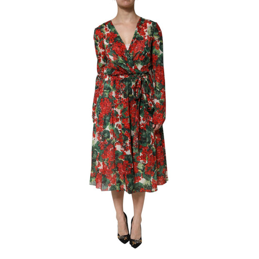 Dolce & Gabbana Multicolor Floral Long Sleeves V-neck Dress Dolce & Gabbana