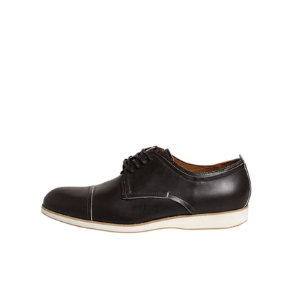 Pollini Dark Brown Leather Derby Lace Up Dress Formal Shoes Pollini