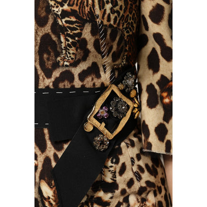 Dolce & Gabbana Brown Leopard Print Belted A-line Midi Dress Dolce & Gabbana