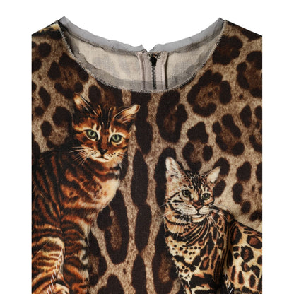 Dolce & Gabbana Brown Leopard Print Belted A-line Midi Dress Dolce & Gabbana