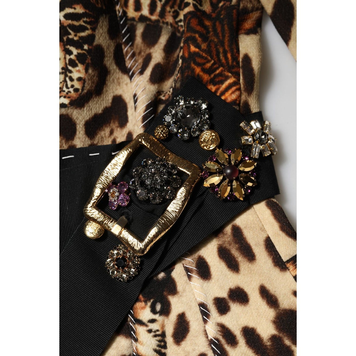 Dolce & Gabbana Brown Leopard Print Belted A-line Midi Dress Dolce & Gabbana