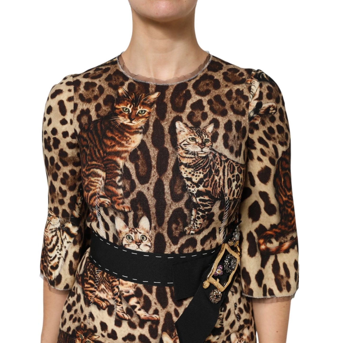 Dolce & Gabbana Brown Leopard Print Belted A-line Midi Dress Dolce & Gabbana
