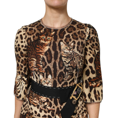 Dolce & Gabbana Brown Leopard Print Belted A-line Midi Dress Dolce & Gabbana