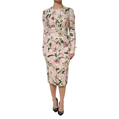 Dolce & Gabbana Pink Lily Viscose Sheath Stretch Midi Dress Dolce & Gabbana