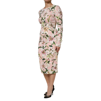 Dolce & Gabbana Pink Lily Viscose Sheath Stretch Midi Dress Dolce & Gabbana