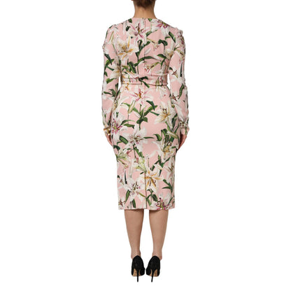 Dolce & Gabbana Pink Lily Viscose Sheath Stretch Midi Dress Dolce & Gabbana