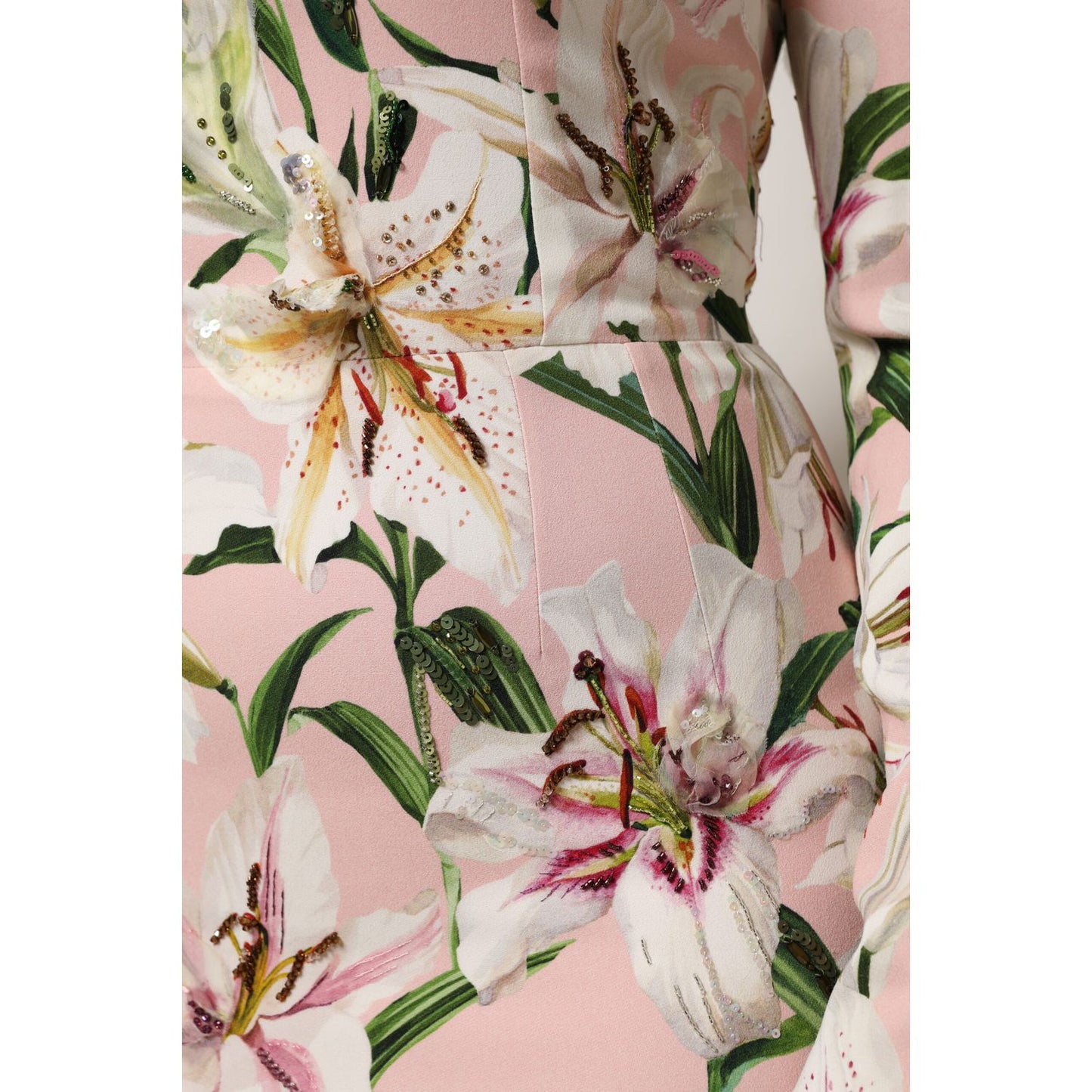 Dolce & Gabbana Pink Lily Viscose Sheath Stretch Midi Dress Dolce & Gabbana