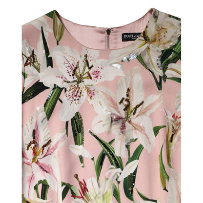 Dolce & Gabbana Pink Lily Viscose Sheath Stretch Midi Dress Dolce & Gabbana