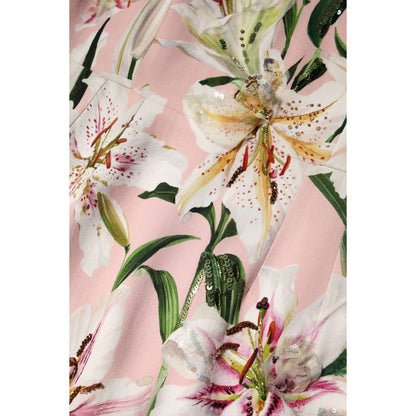 Dolce & Gabbana Pink Lily Viscose Sheath Stretch Midi Dress Dolce & Gabbana