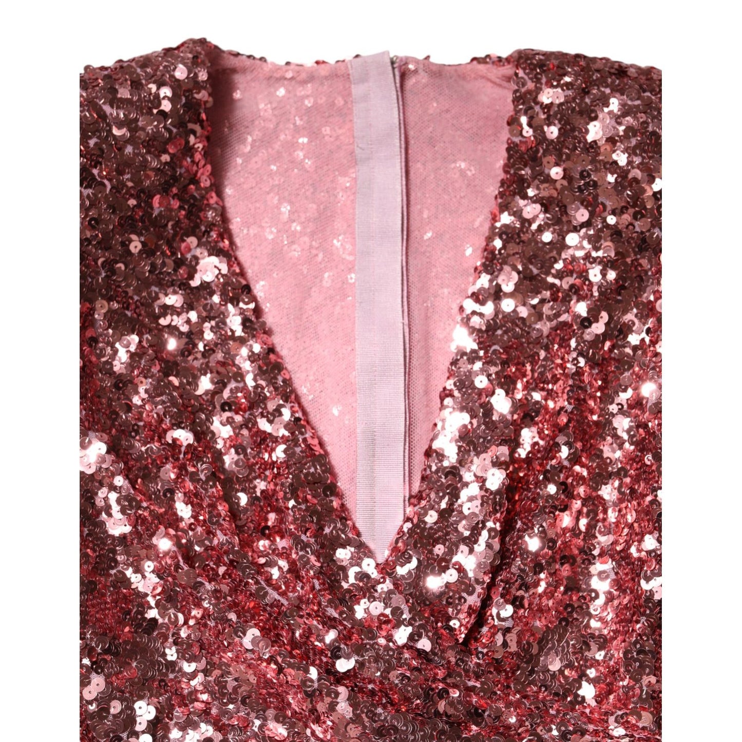 Dolce & Gabbana Pink Sequin Statement Nylon Midi V-Neck Dress Dolce & Gabbana