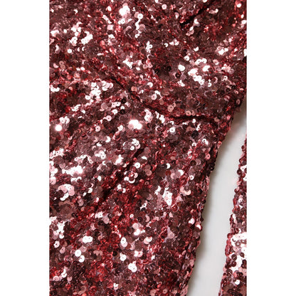 Dolce & Gabbana Pink Sequin Statement Nylon Midi V-Neck Dress Dolce & Gabbana