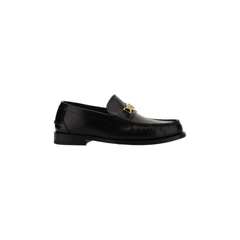 Versace Black Calf Leather Bos Taurus Slip-On Loafers Versace