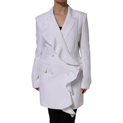 MSGM White Polyester Long Sleeves Ruffled Wrap Jacket MSGM