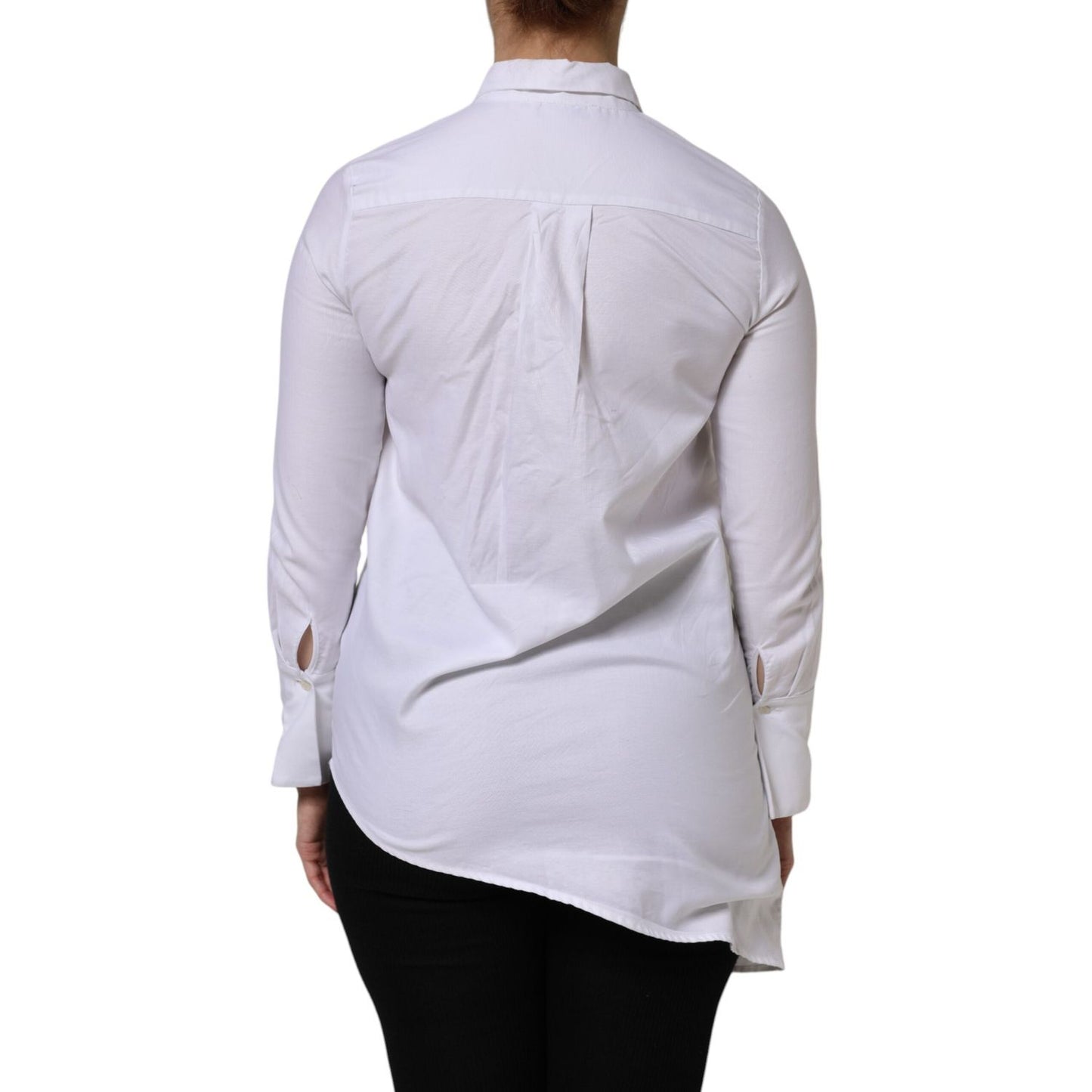 AGLINI White Cotton Collared Long Sleeves Ruffle Top Shirt AGLINI