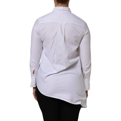 AGLINI White Cotton Collared Long Sleeves Ruffle Top Shirt AGLINI